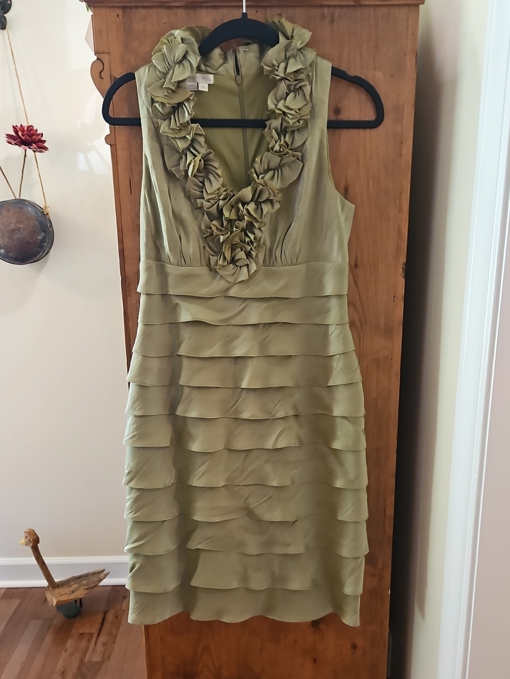 London Times Ruffle Mini Dress Green Size 6